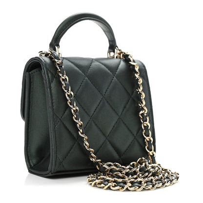 Chanel Iridescent Lambskin Quilted Top Handle Flap Clutch With Chain Dark Green 3 of 10