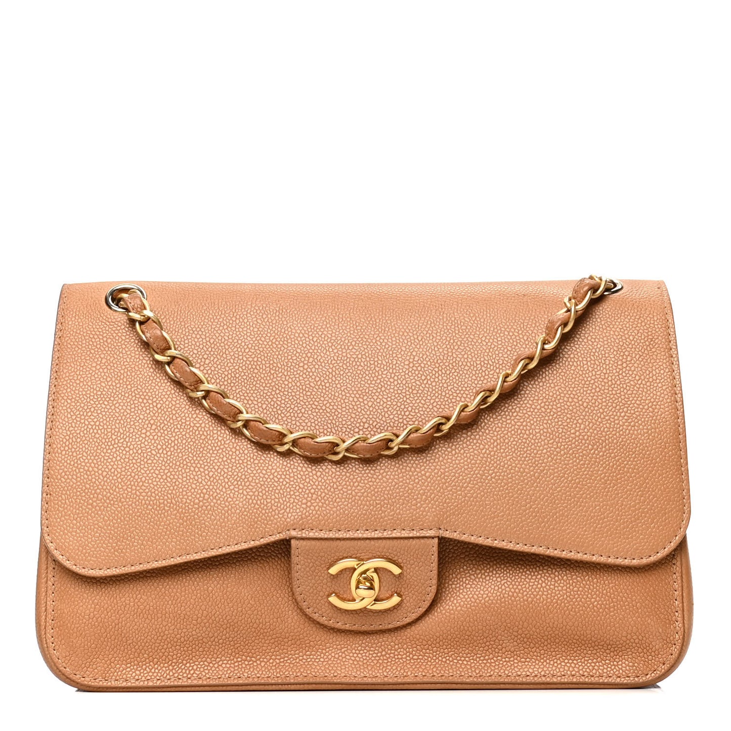 Grained Calfskin Jumbo Classic Pure Double Flap Beige