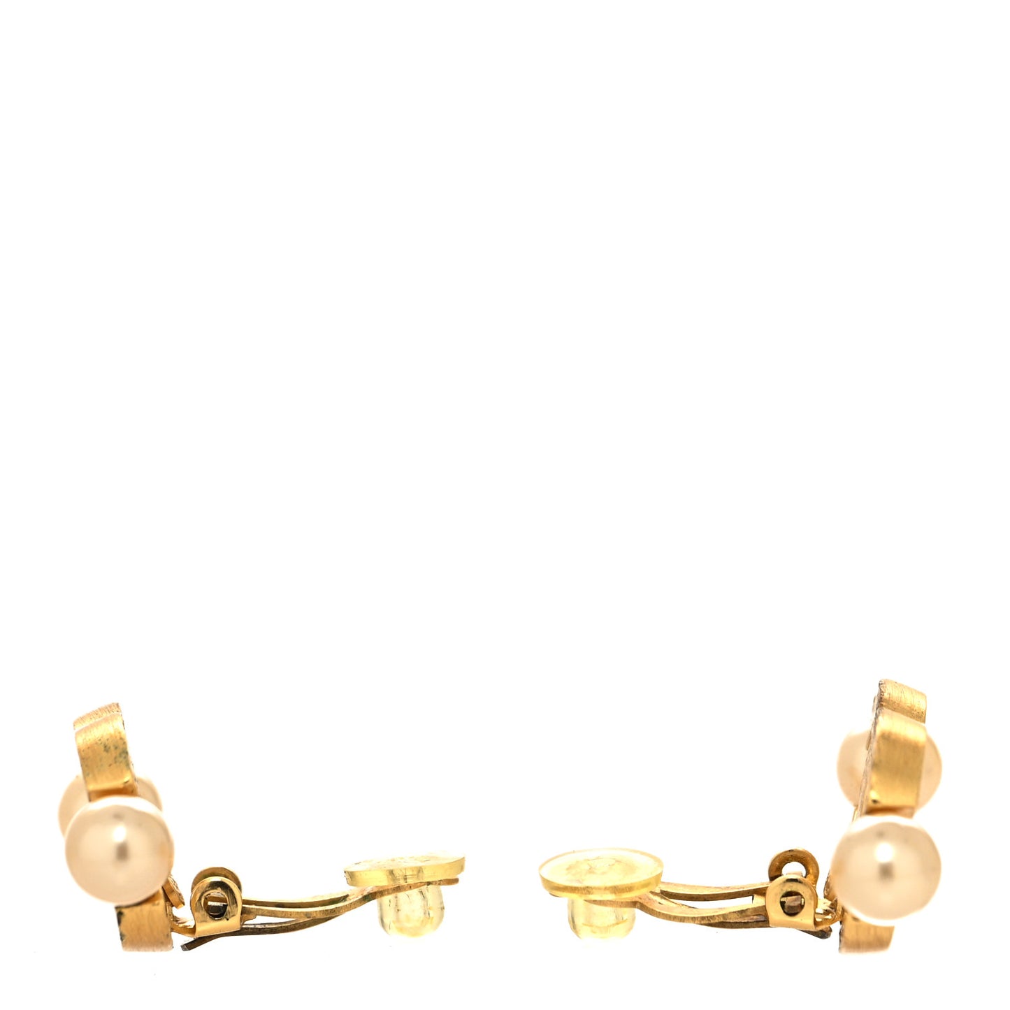 Metal Pearl CC Earrings Gold