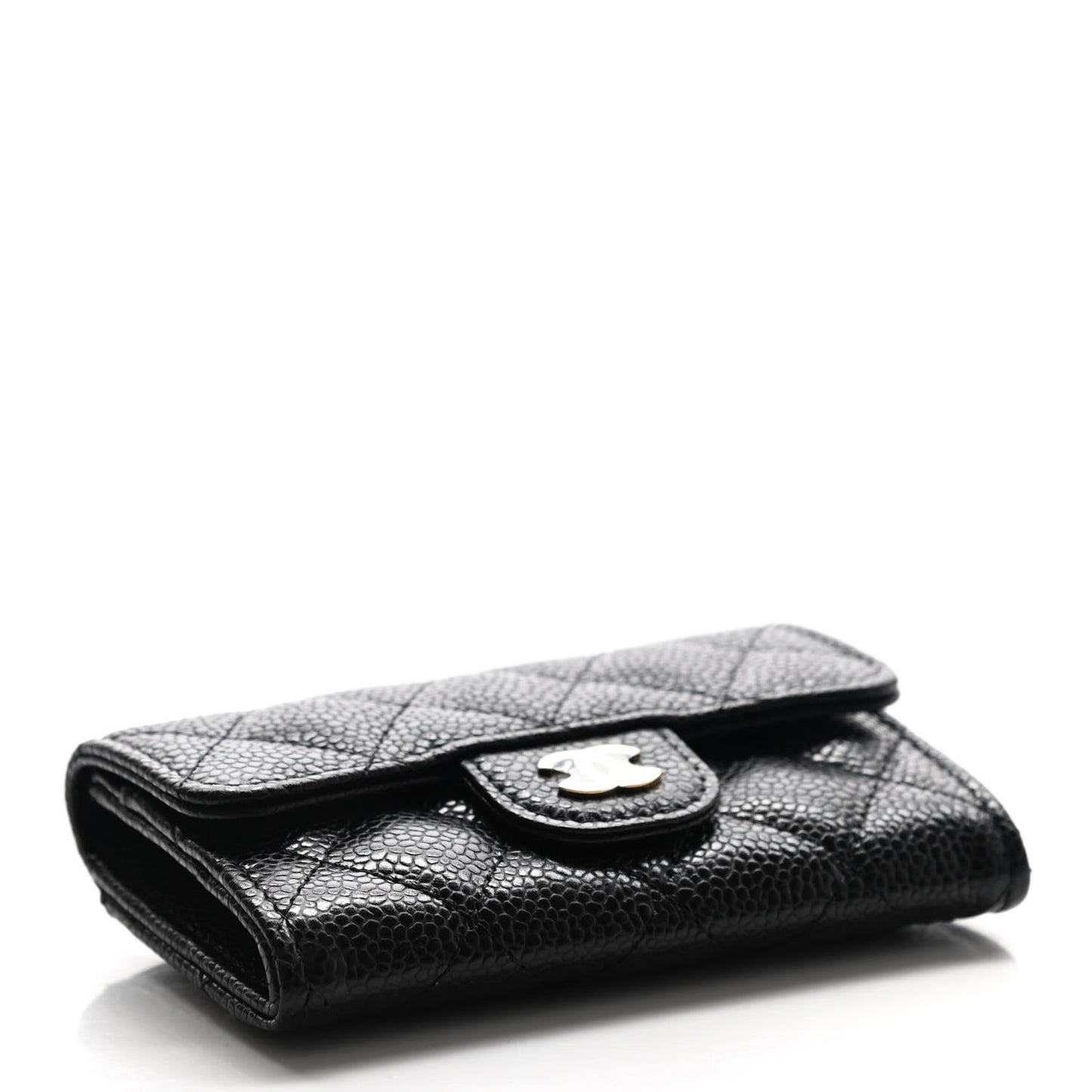 Caviar Quilted Flap Card Holder Wallet Black