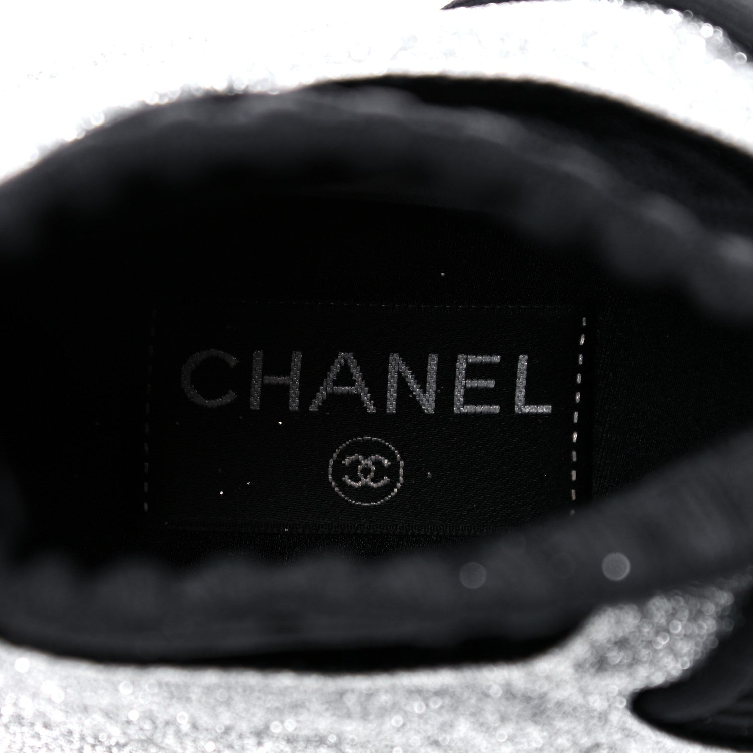 Chanel Glitter Stretch Fabric CC Sneakers 36.5 Black Silver 7 of 16