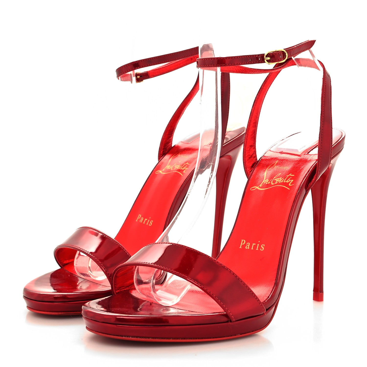 Christian Louboutin Metallic Patent Psychic Emilie 100 Slingback Sandals 37.5 Loubi 3 of 8