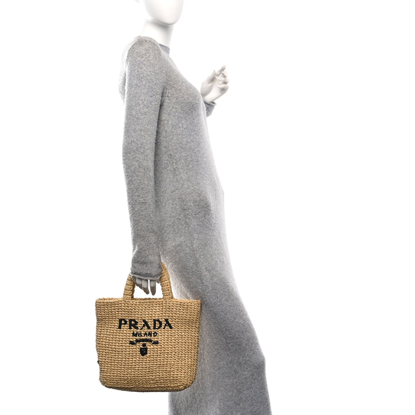 Yarn Raffia Effect Crochet Embroidered Small Logo Tote Naturale