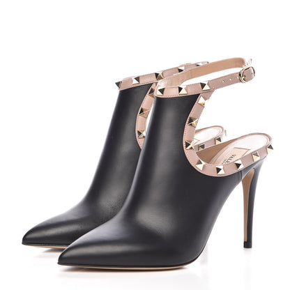Valentino Garavani Calfskin Rockstud Open Back Ankle Booties 37 Black 3 of 9