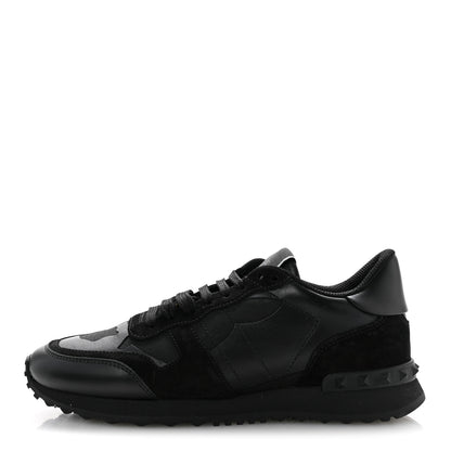 Valentino Garavani Nappa Suede Camouflage Womens Rockrunner Sneakers 39.5 Black 1 of 12