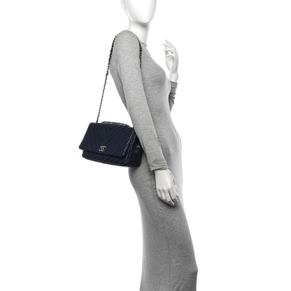 Chanel Lambskin Chevron Quilted Single Flap Navy Blue 2 of 12