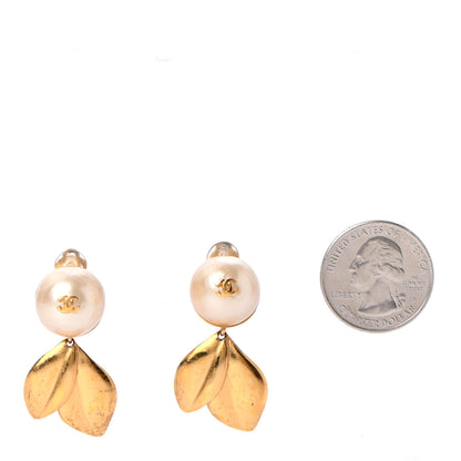 Chanel Pearl Leaf CC Clip On Earrings Gold 2 of 4