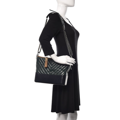 Chanel Aged Calfskin Chevron Quilted Medium Gabrielle Hobo Green Black 2 of 10