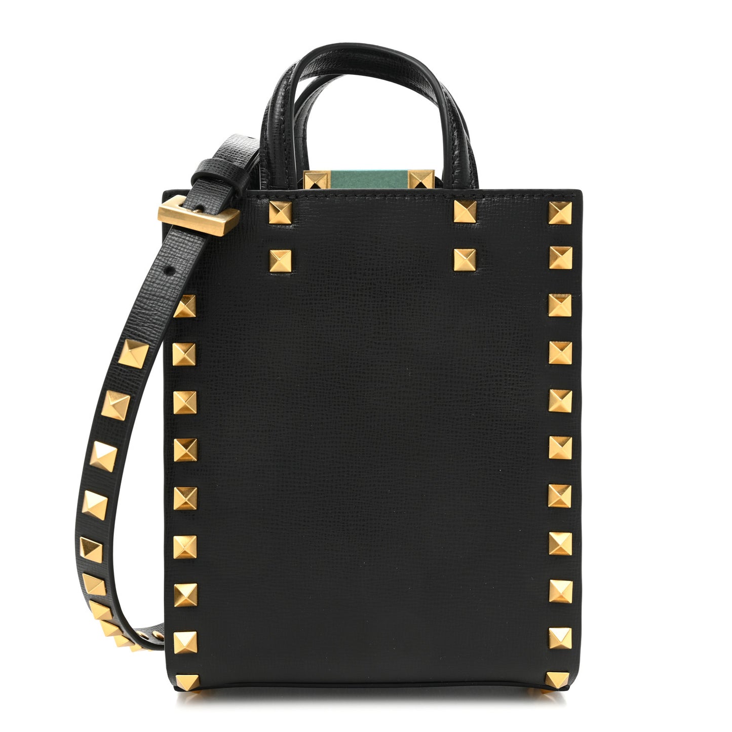 Grainy Calfskin Mini Rockstud Alcove Tote Black