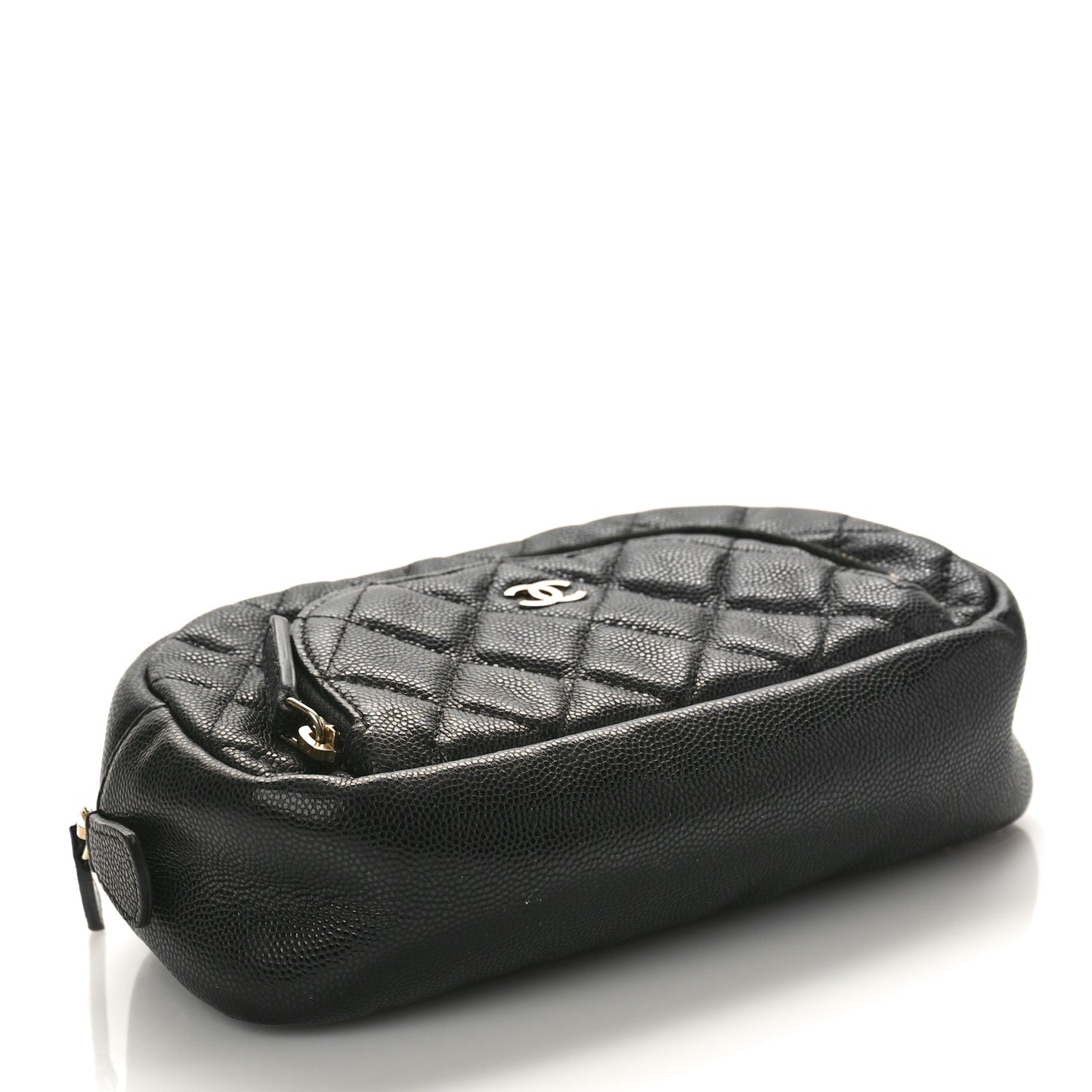 Caviar Quilted Double Zip Pouch Black