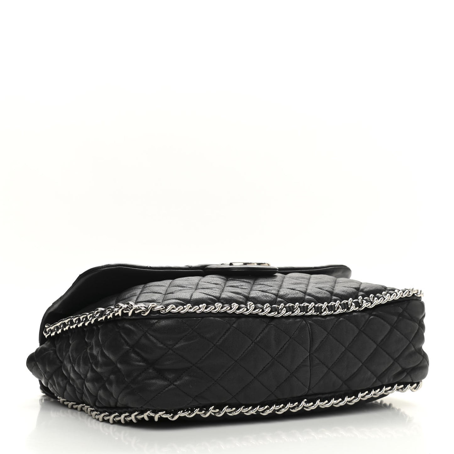 Washed Lambskin Quilted Maxi Chain Around Flap Black