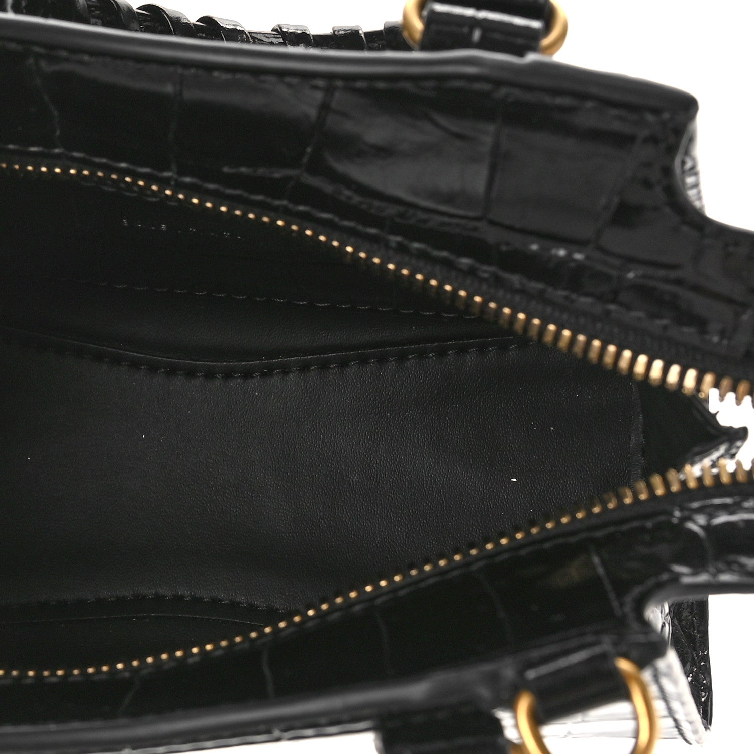 Balenciaga Shiny Supple Calfskin Crocodile Embossed Neo Classic Gold Hardware Nano City Crossbody Black 5 of 8