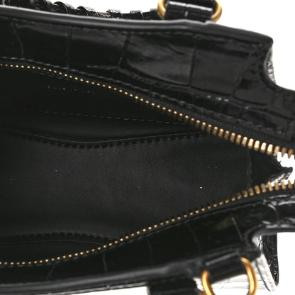 Balenciaga Shiny Supple Calfskin Crocodile Embossed Neo Classic Gold Hardware Nano City Crossbody Black 5 of 8