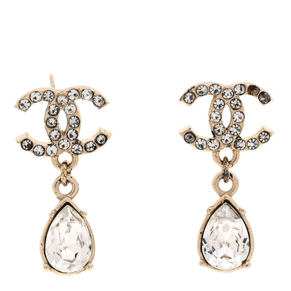 Chanel Crystal CC Tear Drop Earrings Gold 1 of 6