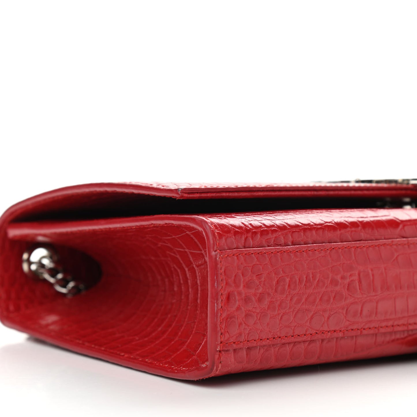 Calfskin Crocodile Embossed Medium Classic Monogram Kate Tassel Satchel Red