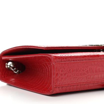 Saint Laurent Calfskin Crocodile Embossed Medium Classic Monogram Kate Tassel Satchel Red 7 of 9