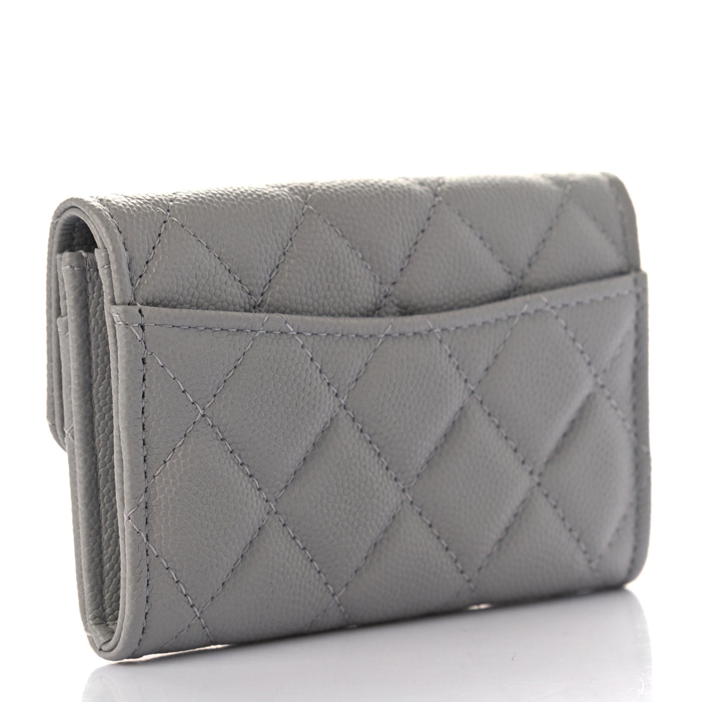 Caviar Quilted Flap Card Holder Wallet Dark Grey