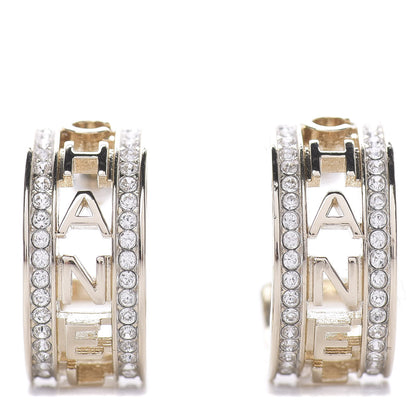 Chanel Metal Crystal Bow-tiful CC Hoop Earrings Gold 1 of 5