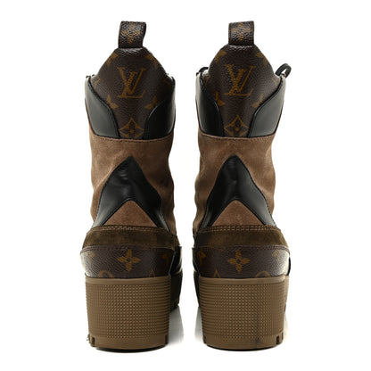 Louis Vuitton Suede Calfskin Monogram Laureate Platform Desert Boots 40 Taupe 4 of 18