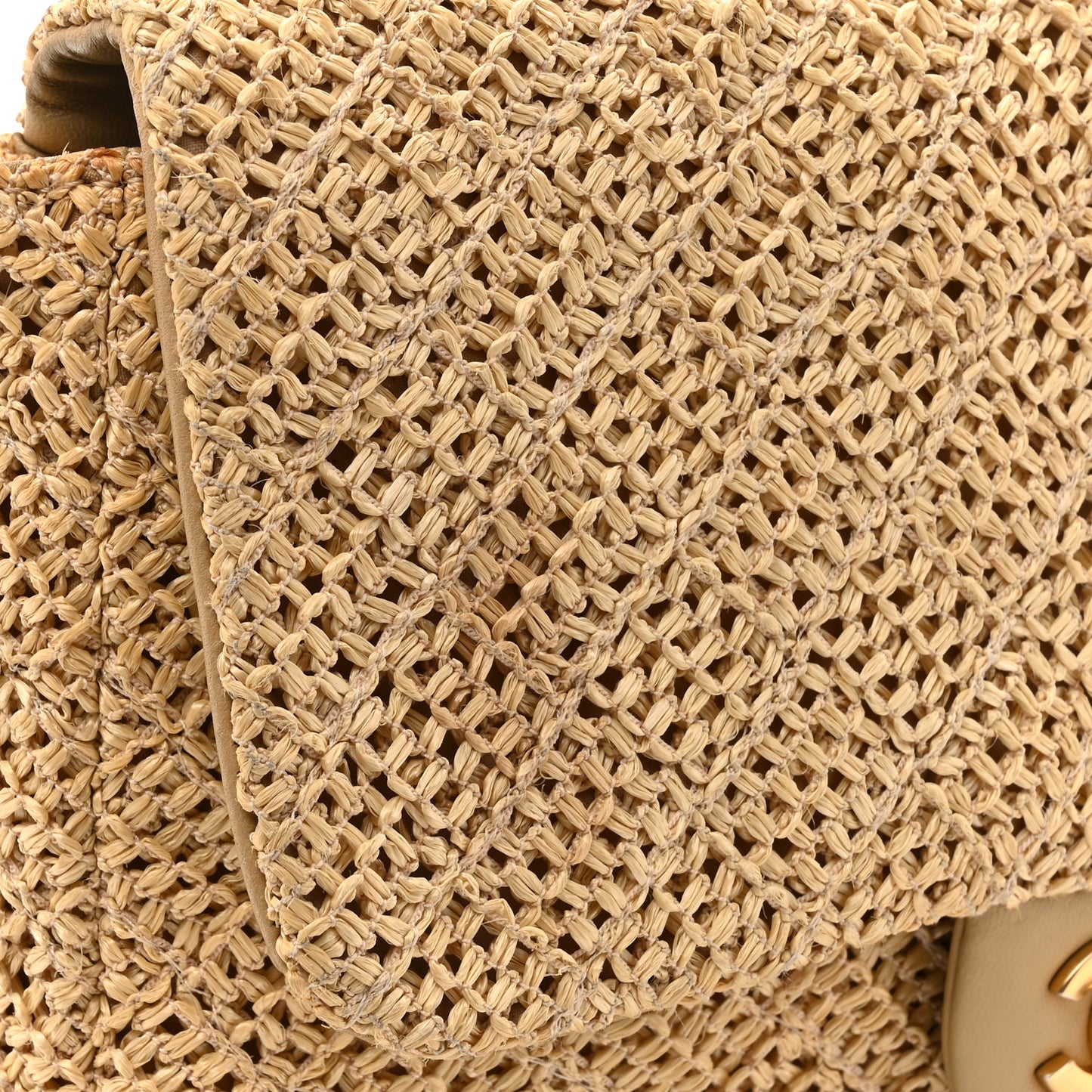 Raffia Crochet Medium Single Flap Bag Beige