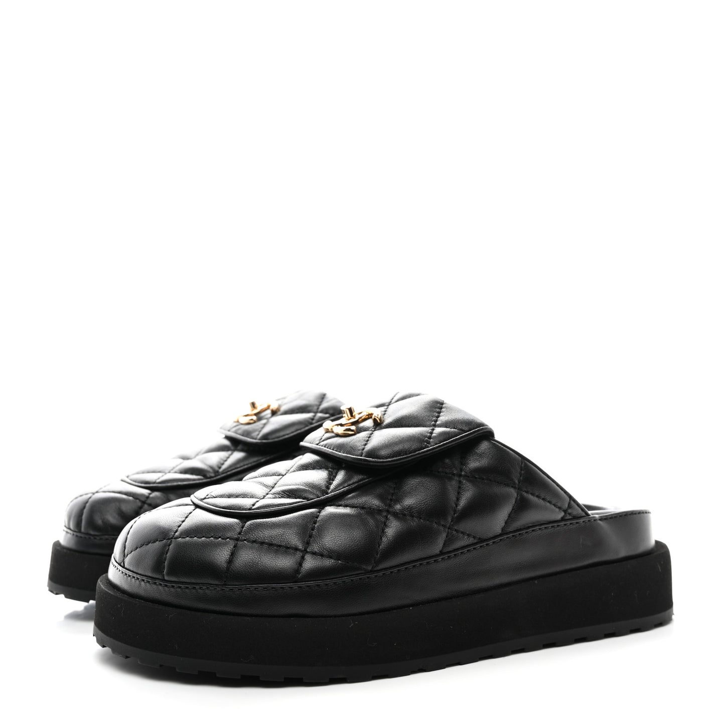 Lambskin Quilted CC Turnlock Mules 36 Black