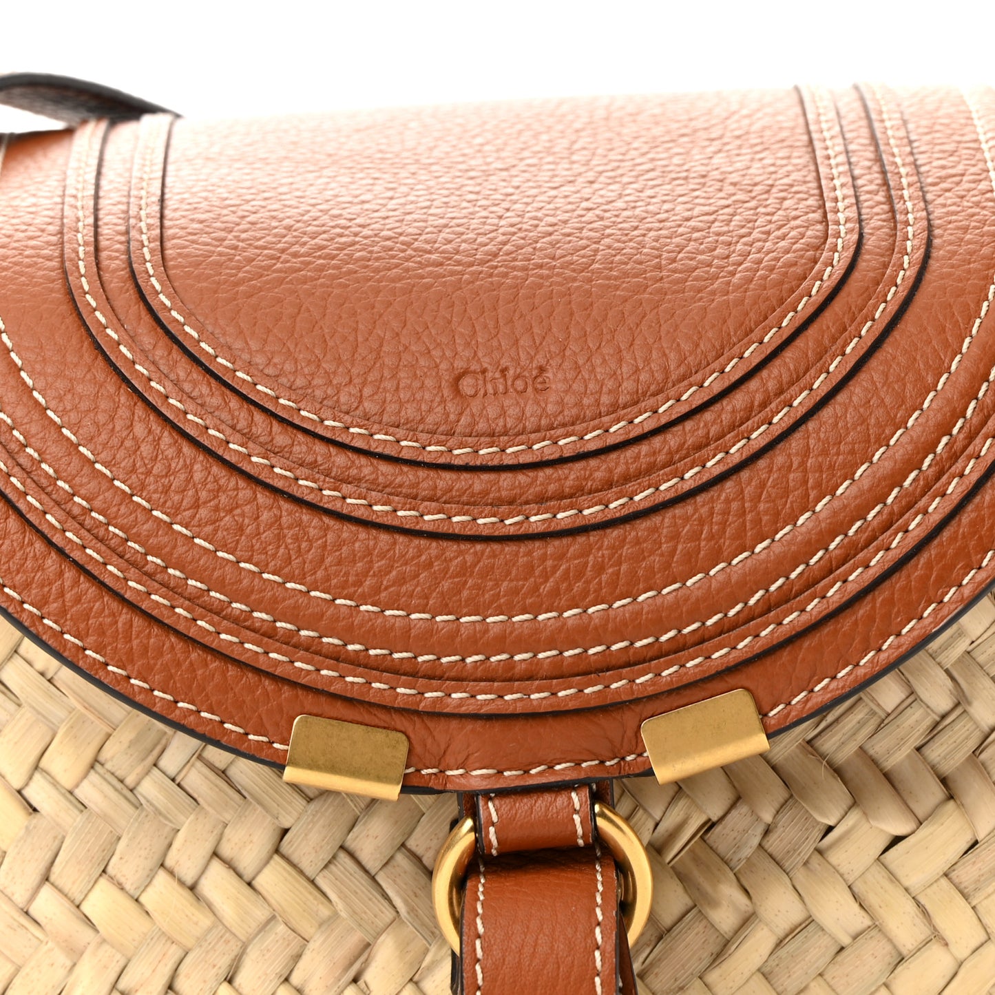 Raffia Small Grain Calfskin Medium Marcie Basket Tan