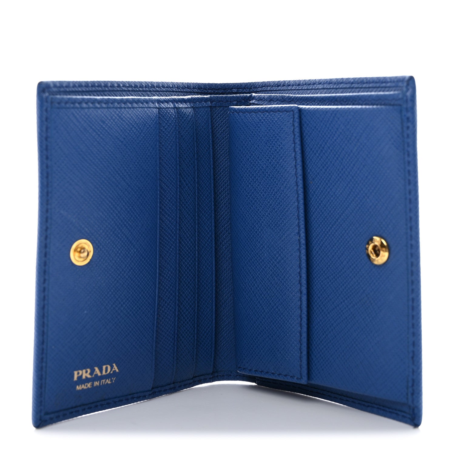 Prada Saffiano Metal Compact Snap Bi-Fold Wallet Blue 5 of 9
