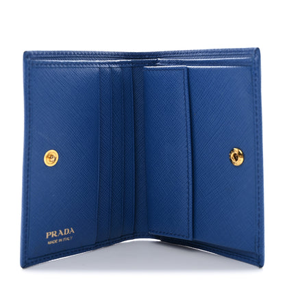Prada Saffiano Metal Compact Snap Bi-Fold Wallet Blue 5 of 9