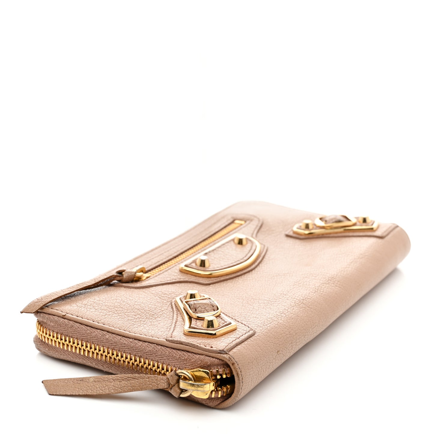 Chevre Gold Metallic Edge Hardware Continental Zip Around Wallet Rose Des Sables