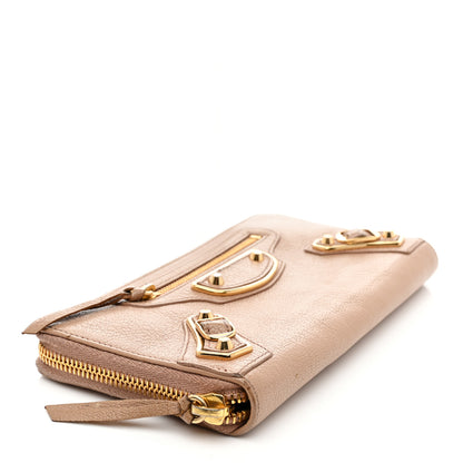 Balenciaga Chevre Gold Metallic Edge Hardware Continental Zip Around Wallet Rose Des Sables 4 of 12