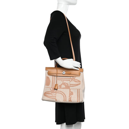 Hermes Vache Hunter Toile H Brides de Gala Herbag Zip Retourne 31 PM Natural 2 of 11