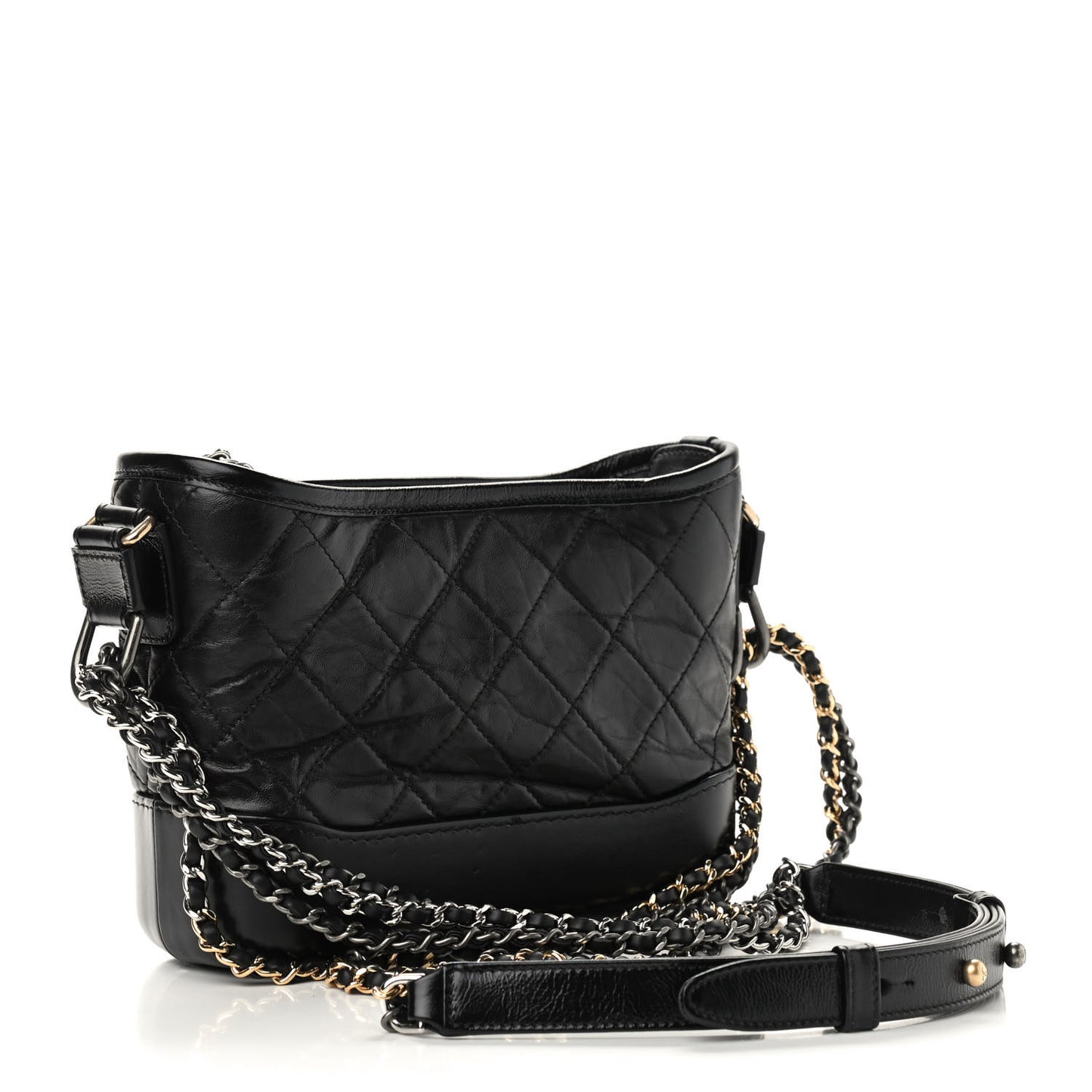 Aged Calfskin Quilted Small Gabrielle Hobo Black