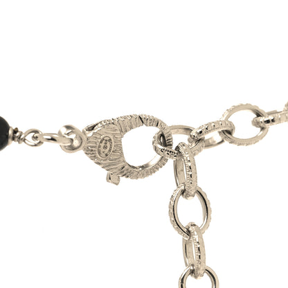 Chanel Metal Pearl Crystal Bead CC Long Necklace Silver Black 4 of 4