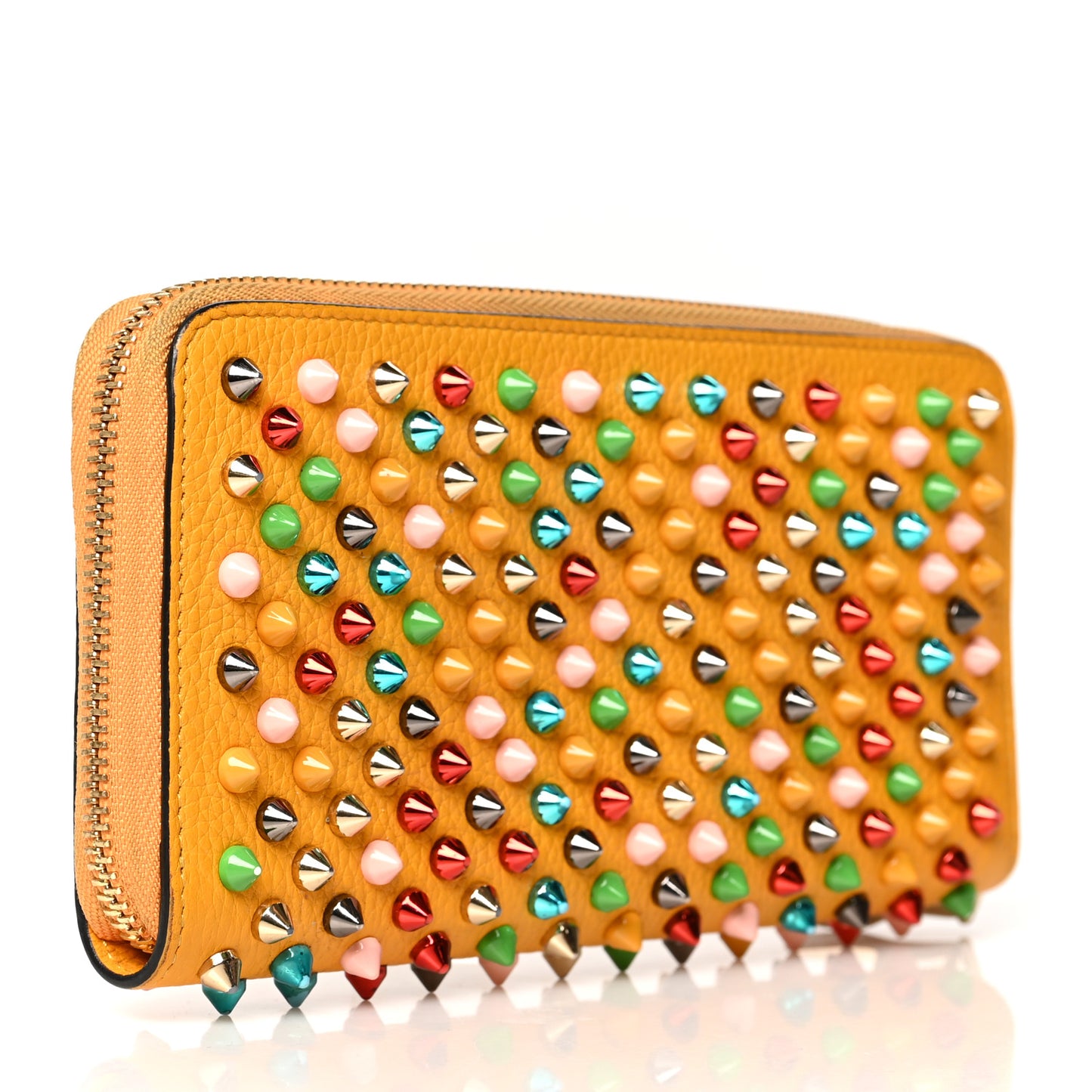 Calfskin Panettone Spiked Zip Around Wallet Yellow Multicolor