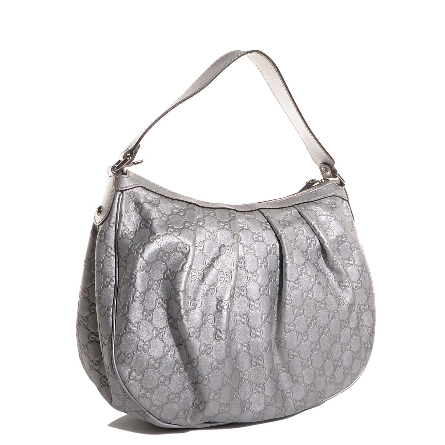Metallic Guccissima Medium Sukey Hobo Silver
