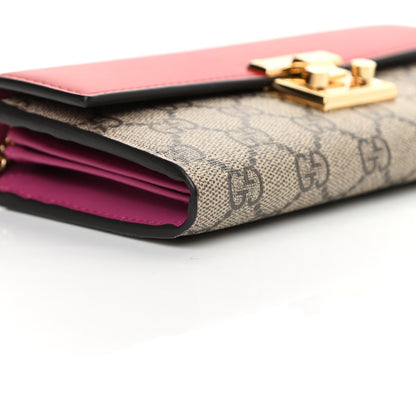 Gucci GG Supreme Monogram Moon Calfskin Padlock Continental Chain Wallet Beige Ebony Hibiscus Red New Rosette 9 of 12