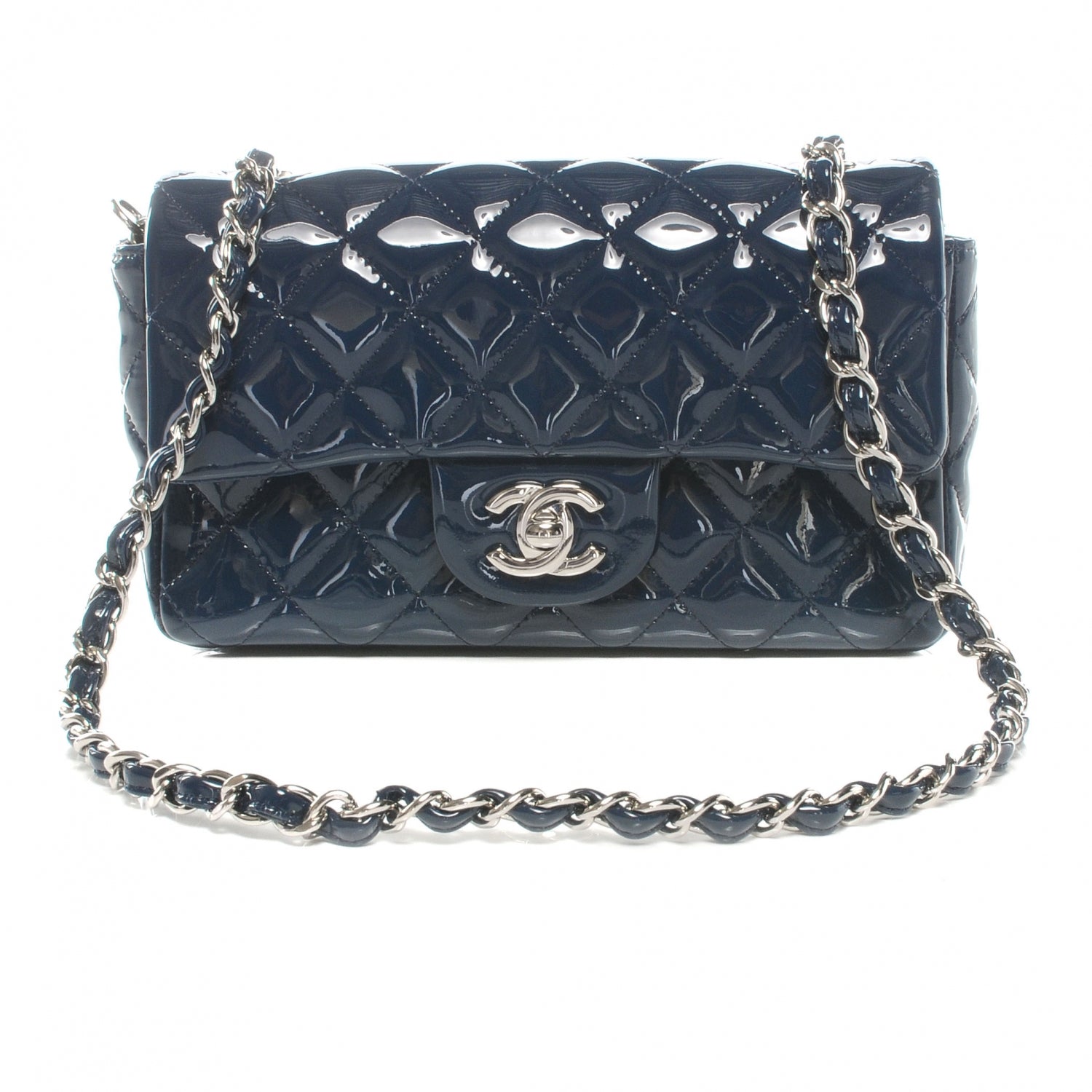 Chanel Patent Quilted Mini Flap Navy Blue 1 of 6
