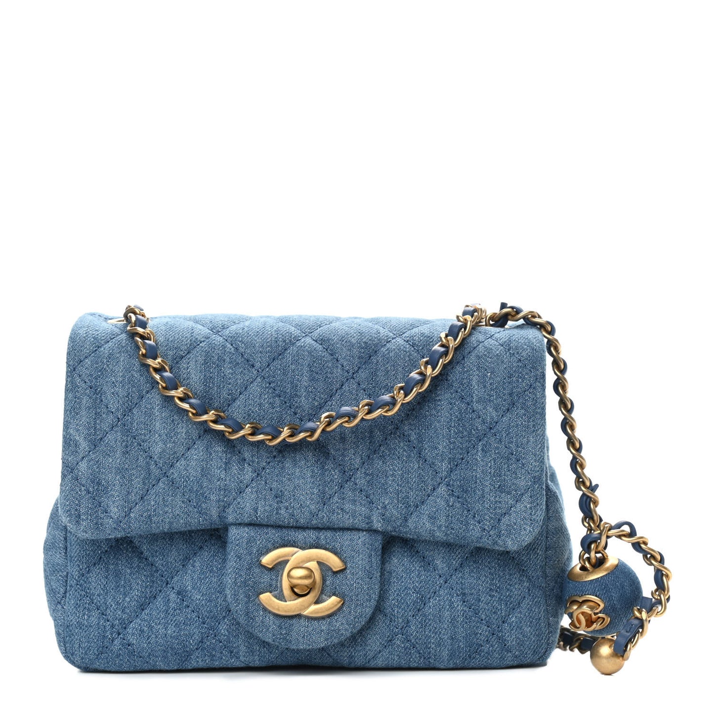 Denim Quilted Mini Pearl Crush Flap Blue