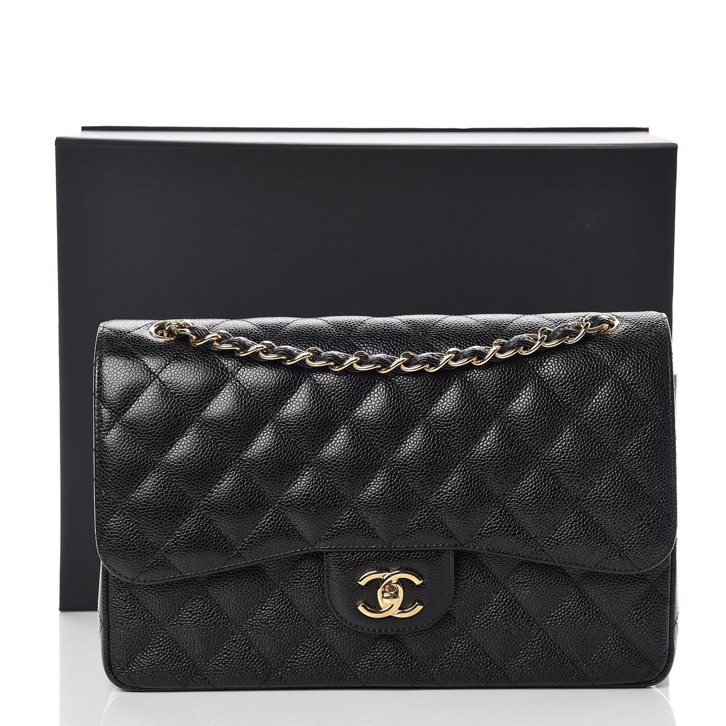 Caviar Quilted Jumbo Double Flap Black