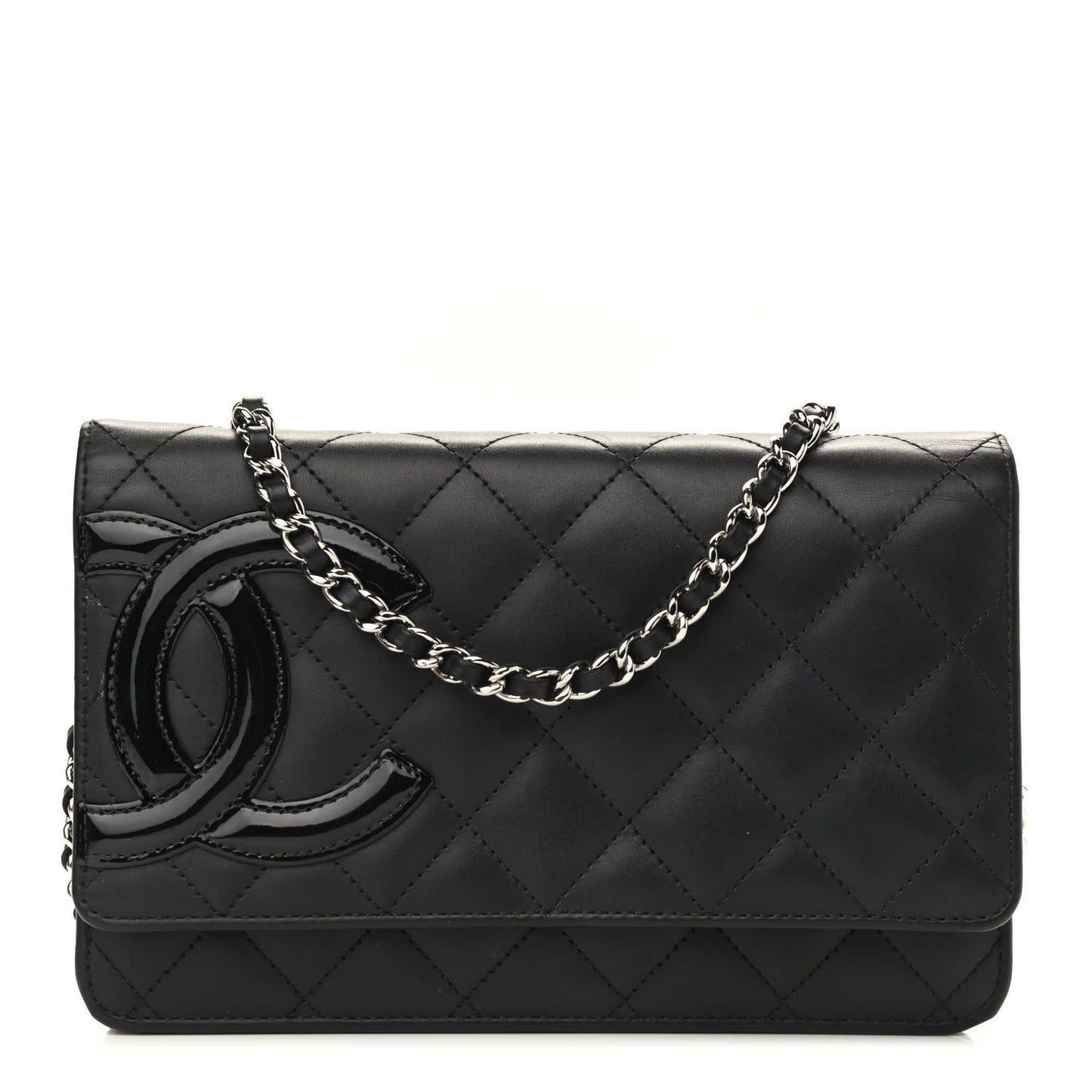Calfskin Quilted Cambon Wallet On Chain WOC Black