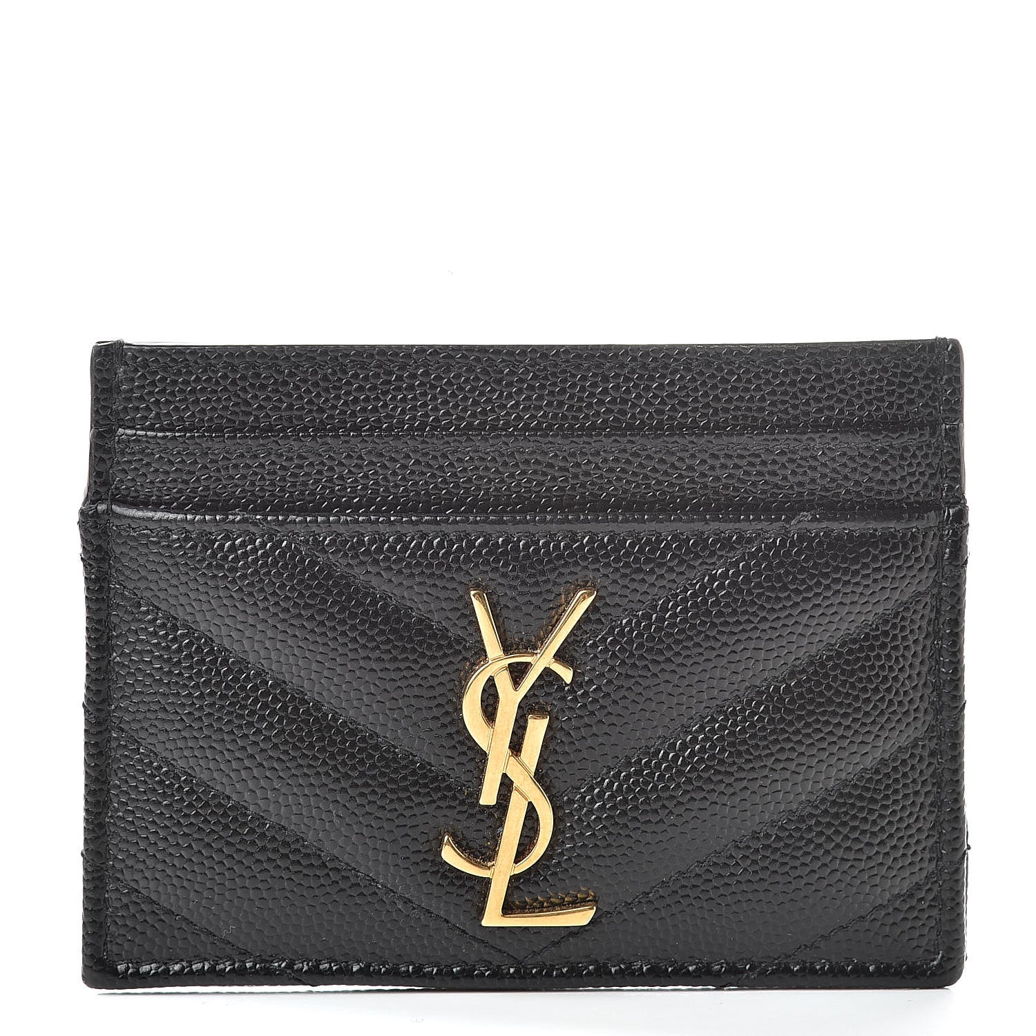 Saint Laurent Grain De Poudre Matelasse Chevron Monogram Credit Card Case Black 1 of 7