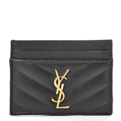Saint Laurent Grain De Poudre Matelasse Chevron Monogram Credit Card Case Black 1 of 7