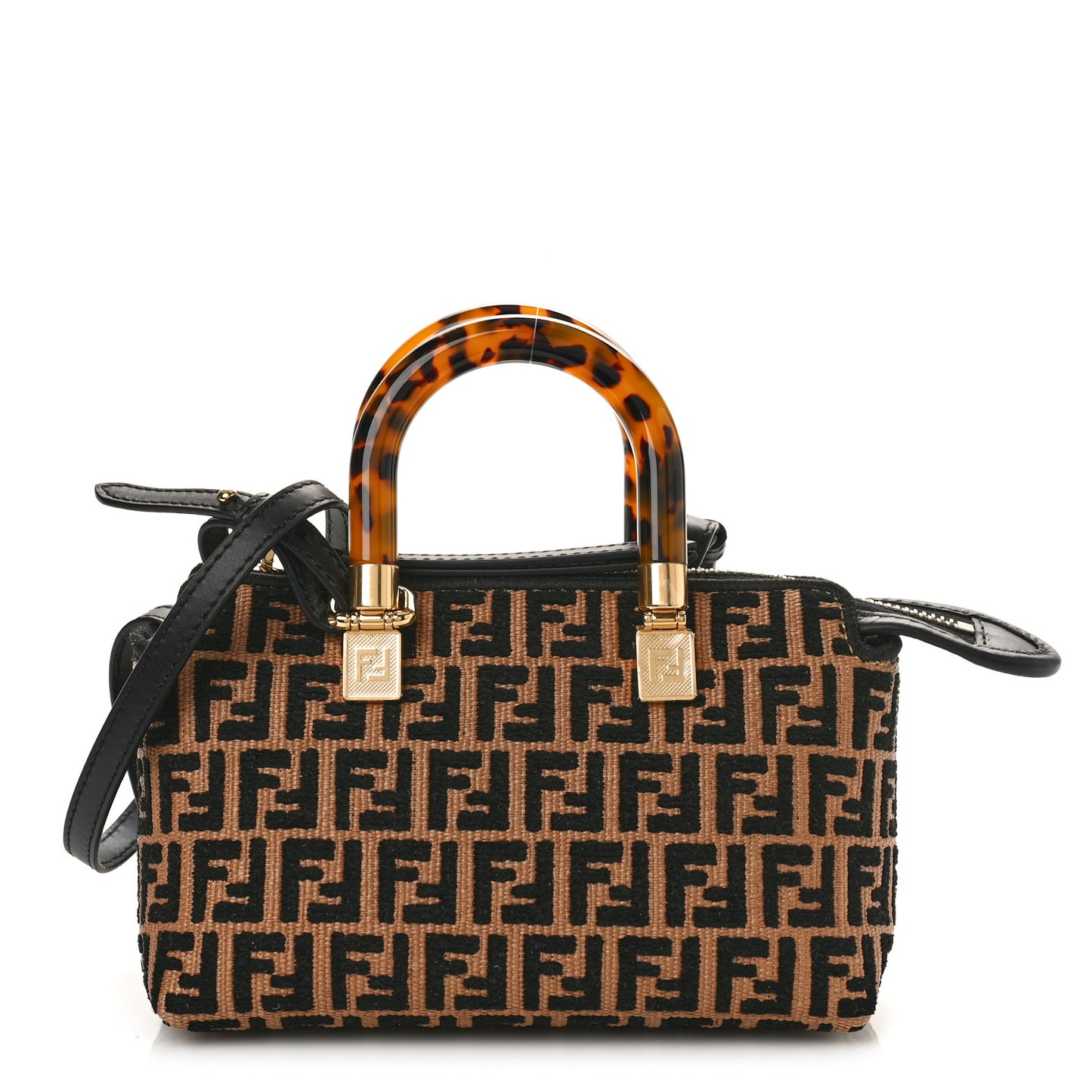 Raffia Chenille Vitello King Plexiglass Micro FF Mini By The Way Top Handle Boston Bag Naturale Black