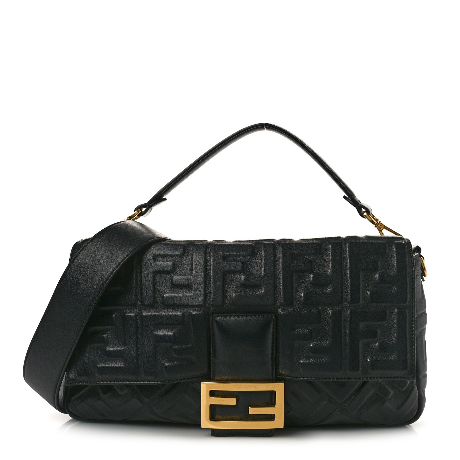 Fendi Nappa FF 1974 Embossed Large Baguette Black 1 of 9