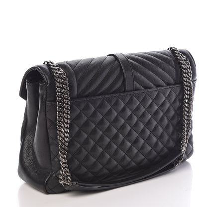 Saint Laurent Calfskin Mixed Matelasse Triquilt Large Monogram Satchel Black 3 of 10