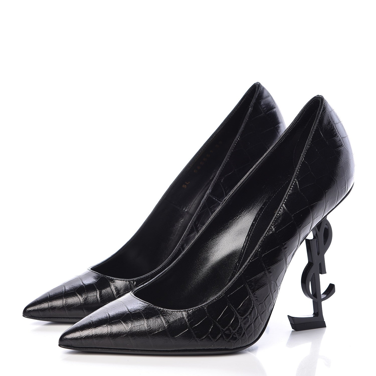 Saint Laurent Calfskin Crocodile Embossed Opyum 110 Pumps 39 Black 3 of 10