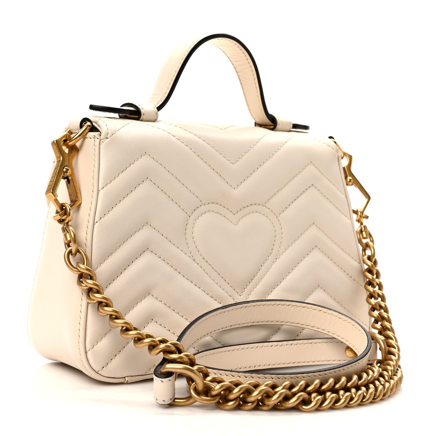Gucci Calfskin Matelasse Mini GG Marmont Top Handle Shoulder Bag White 3 of 11