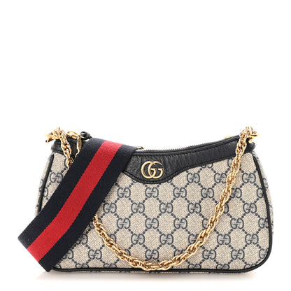 Gucci GG Supreme Monogram Textured Dollar Calfskin Web Small Ophidia GG Handbag Beige Blue Beige Blue 1 of 9