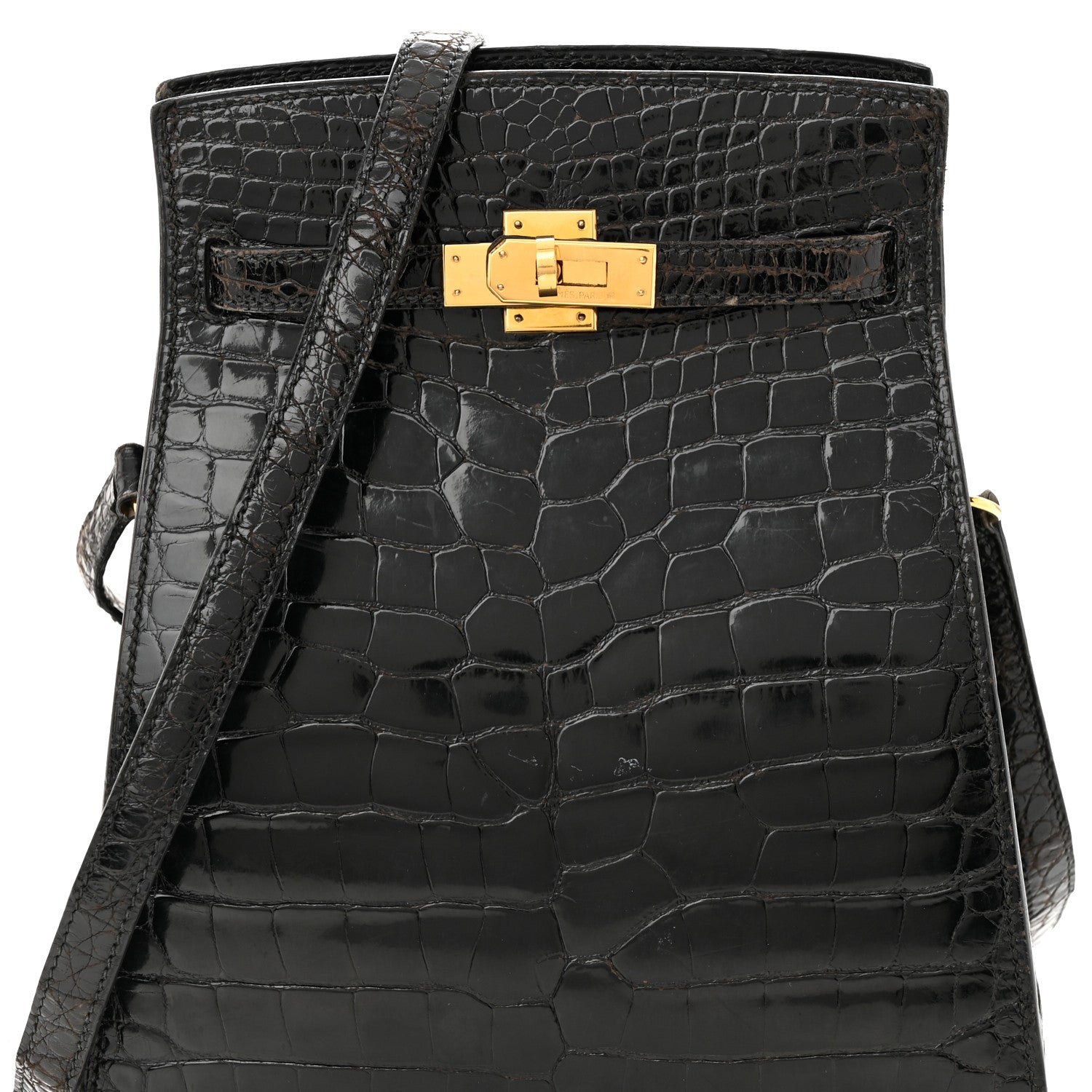 Hermes Shiny Alligator Kelly Sport PM Bag Black 8 of 10