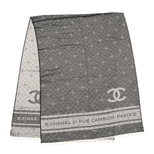 Cashmere Silk Quilted CC Logo Scarf Black
